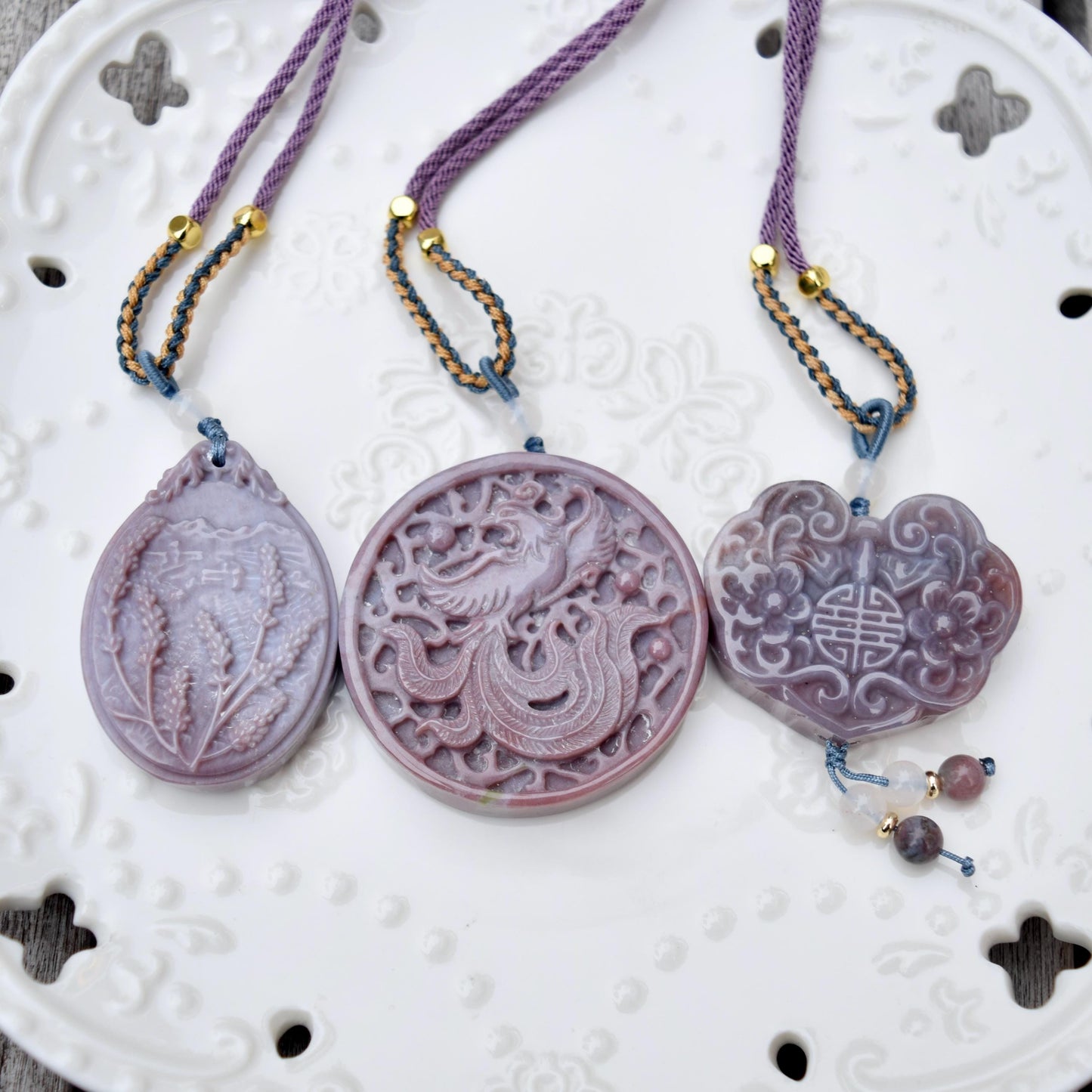 Purple Ocean Agate Pendant Rope Necklace - Lavender ｜ Phoenix ｜ Flora Lock