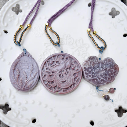 Purple Ocean Agate Pendant Rope Necklace - Lavender ｜ Phoenix ｜ Flora Lock