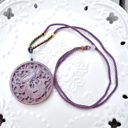 Purple Ocean Agate Pendant Rope Necklace - Lavender ｜ Phoenix ｜ Flora Lock