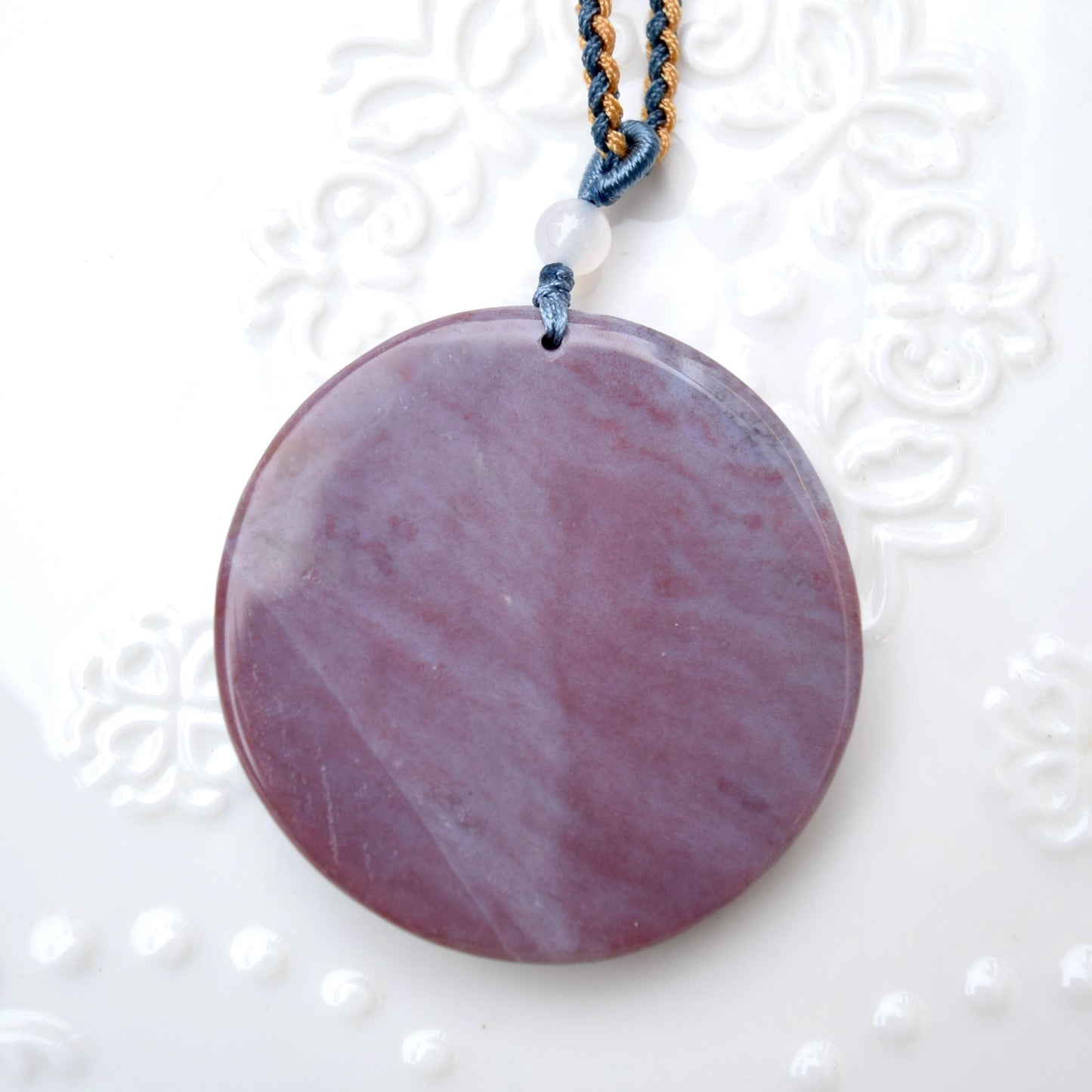 Purple Ocean Agate Pendant Rope Necklace - Lavender ｜ Phoenix ｜ Flora Lock