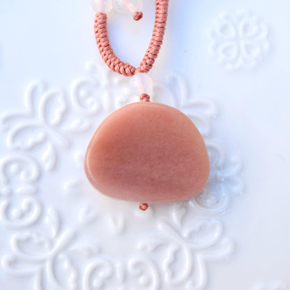 Pink Lotus Peony Pendant Rope Necklace - Aventurine Quartz Jade Pendant