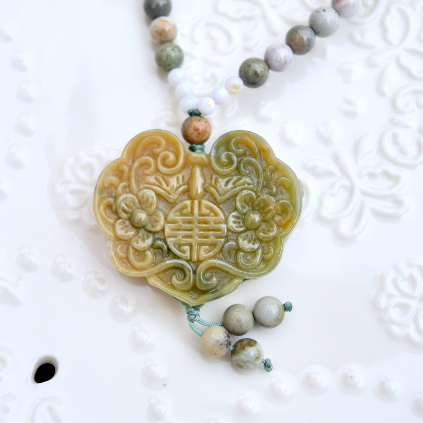 Green Ocean Jasper Flora Lock Necklace