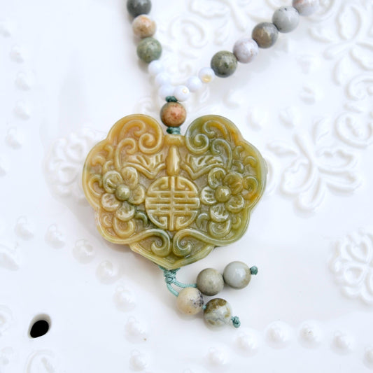 Green Ocean Jasper Flora Lock Necklace