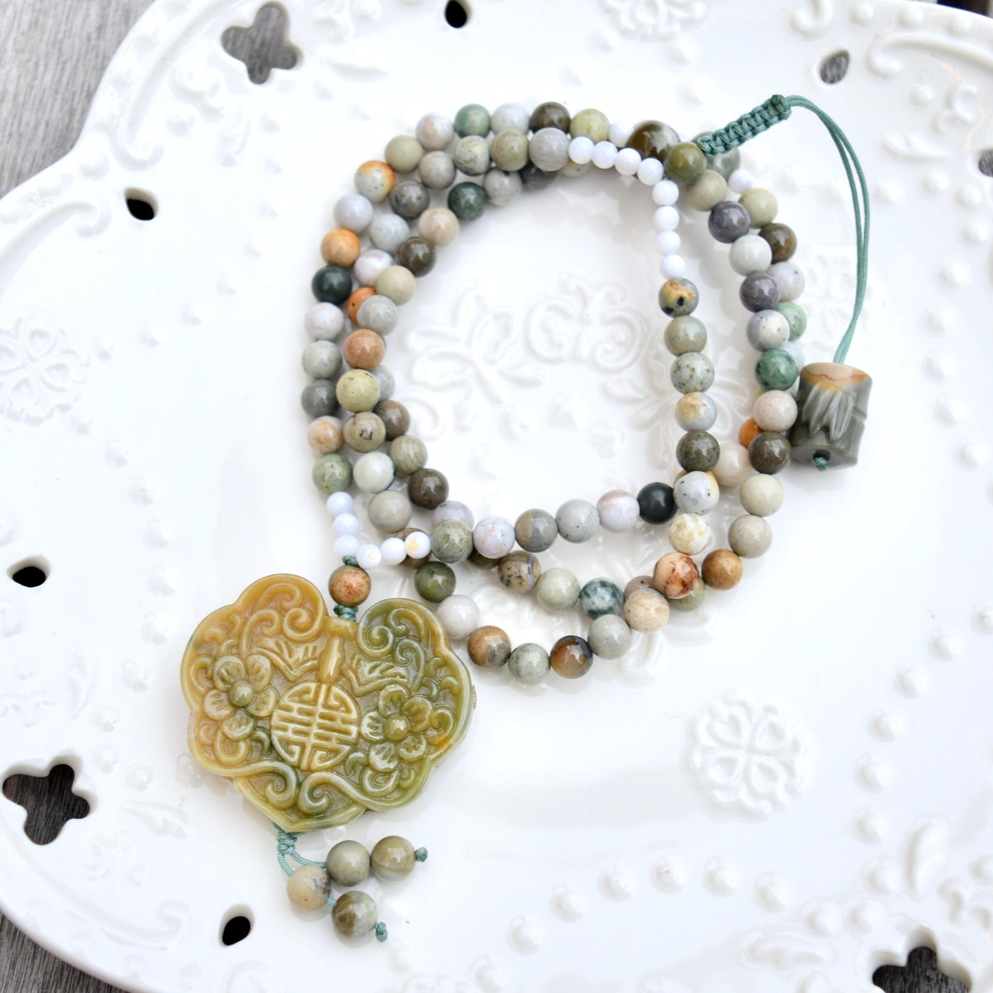 Green Ocean Jasper Flora Lock Necklace