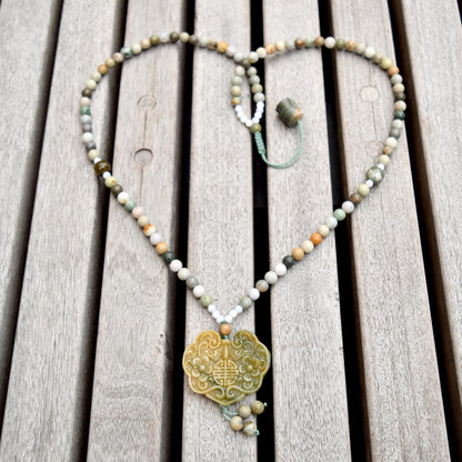 Green Ocean Jasper Flora Lock Necklace