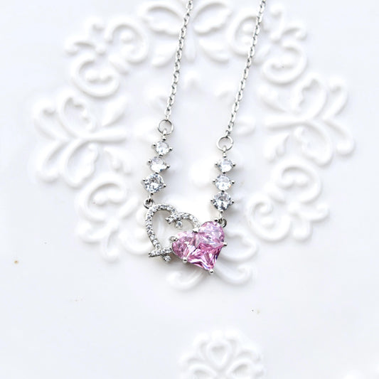Pink Purple Flower Pendant Necklace - Stainless Steel Necklace