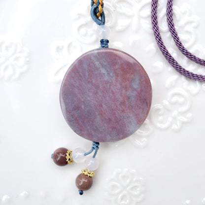 Purple Ocean Agate Pendant Rope Necklace - Peony ｜ Dragon