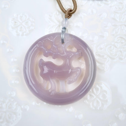 Deer Circle Pendant Rope Necklace - Gray Agate