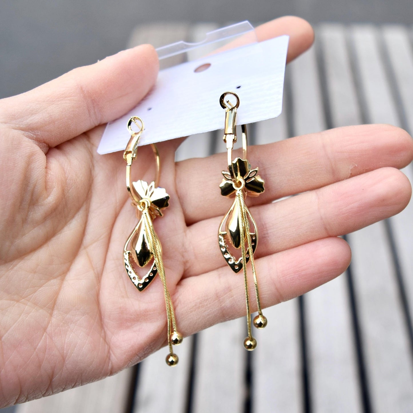 Purple Flower Tassel Earrings - Asian Style Enamel Earrings