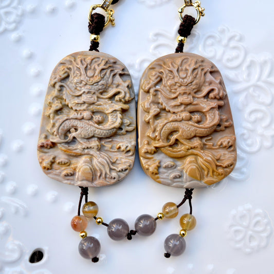 Chinese Zodiac Dragon Necklace - Polychrome Jasper - Adjustable Rope Necklace