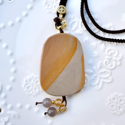 Chinese Zodiac Dragon Necklace - Polychrome Jasper - Adjustable Rope Necklace