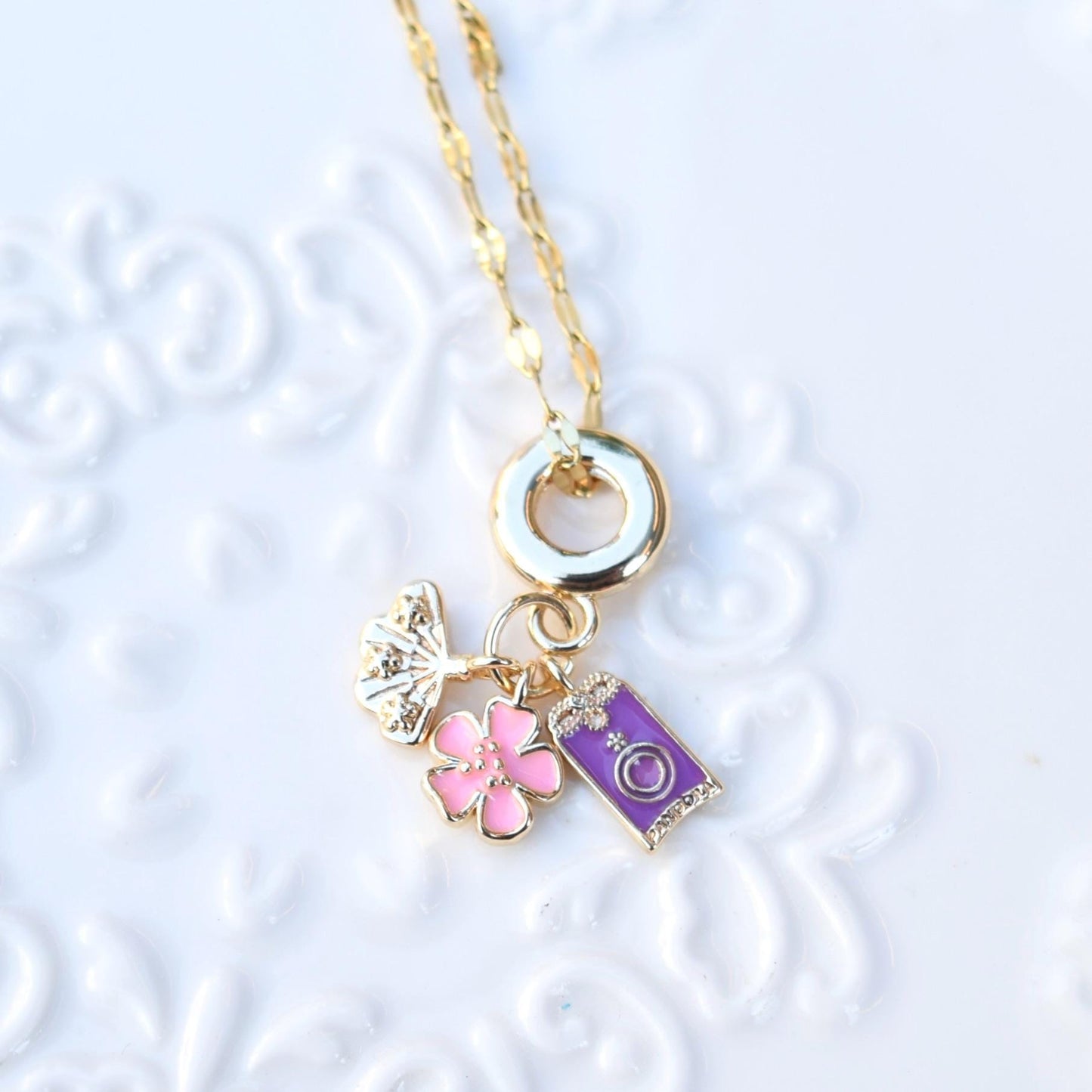 Travel Enamel Charms Necklace - Oil Painting Style