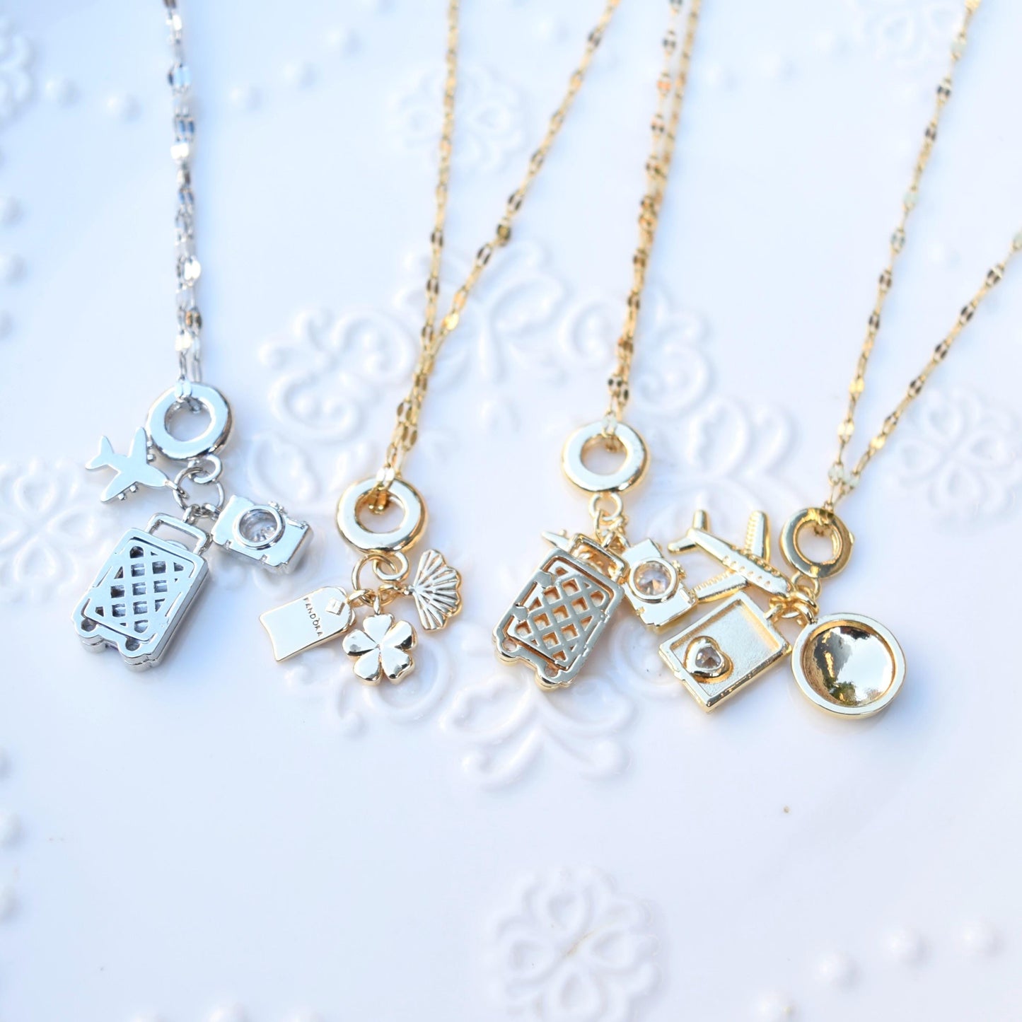 Travel Enamel Charms Necklace - Oil Painting Style