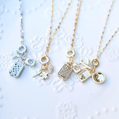 Travel Enamel Charms Necklace - Oil Painting Style