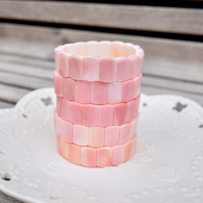 Pink Queen Conch Faceted Rectangle Beaded Bracelet - Stretchy Bracelet