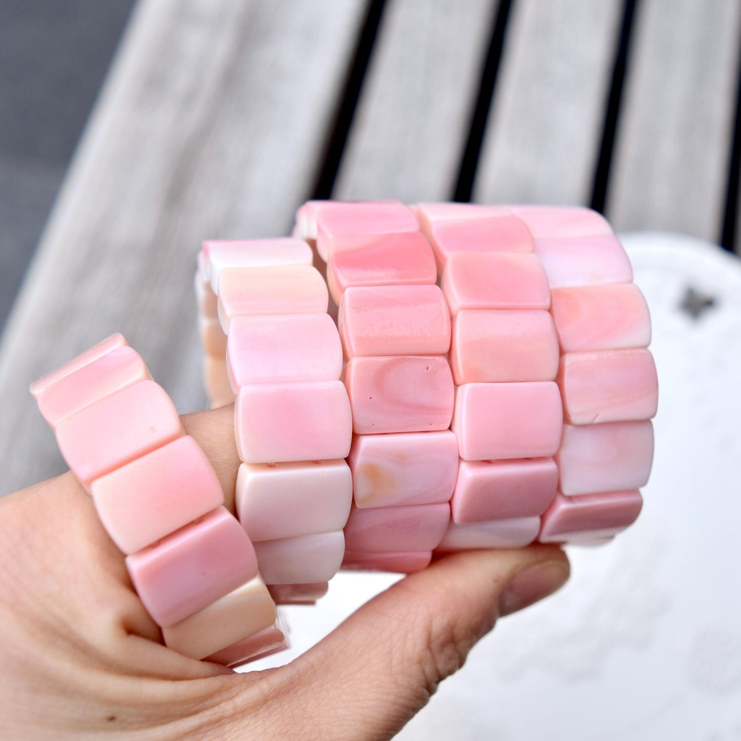 Pink Queen Conch Faceted Rectangle Beaded Bracelet - Stretchy Bracelet