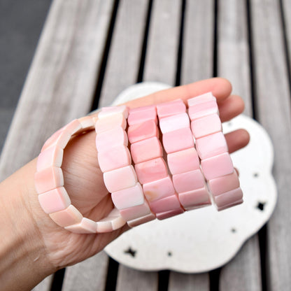 Pink Queen Conch Faceted Rectangle Beaded Bracelet - Stretchy Bracelet