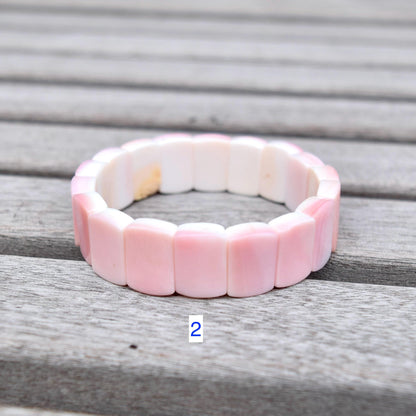 Pink Queen Conch Faceted Rectangle Beaded Bracelet - Stretchy Bracelet