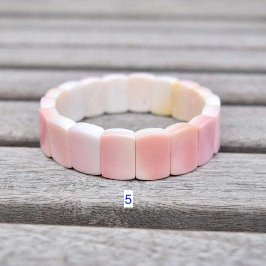 Pink Queen Conch Faceted Rectangle Beaded Bracelet - Stretchy Bracelet