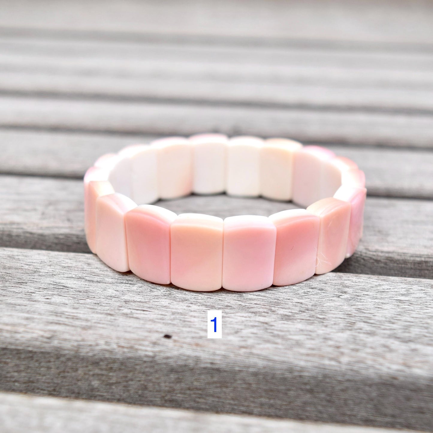 Pink Queen Conch Faceted Rectangle Beaded Bracelet - Stretchy Bracelet