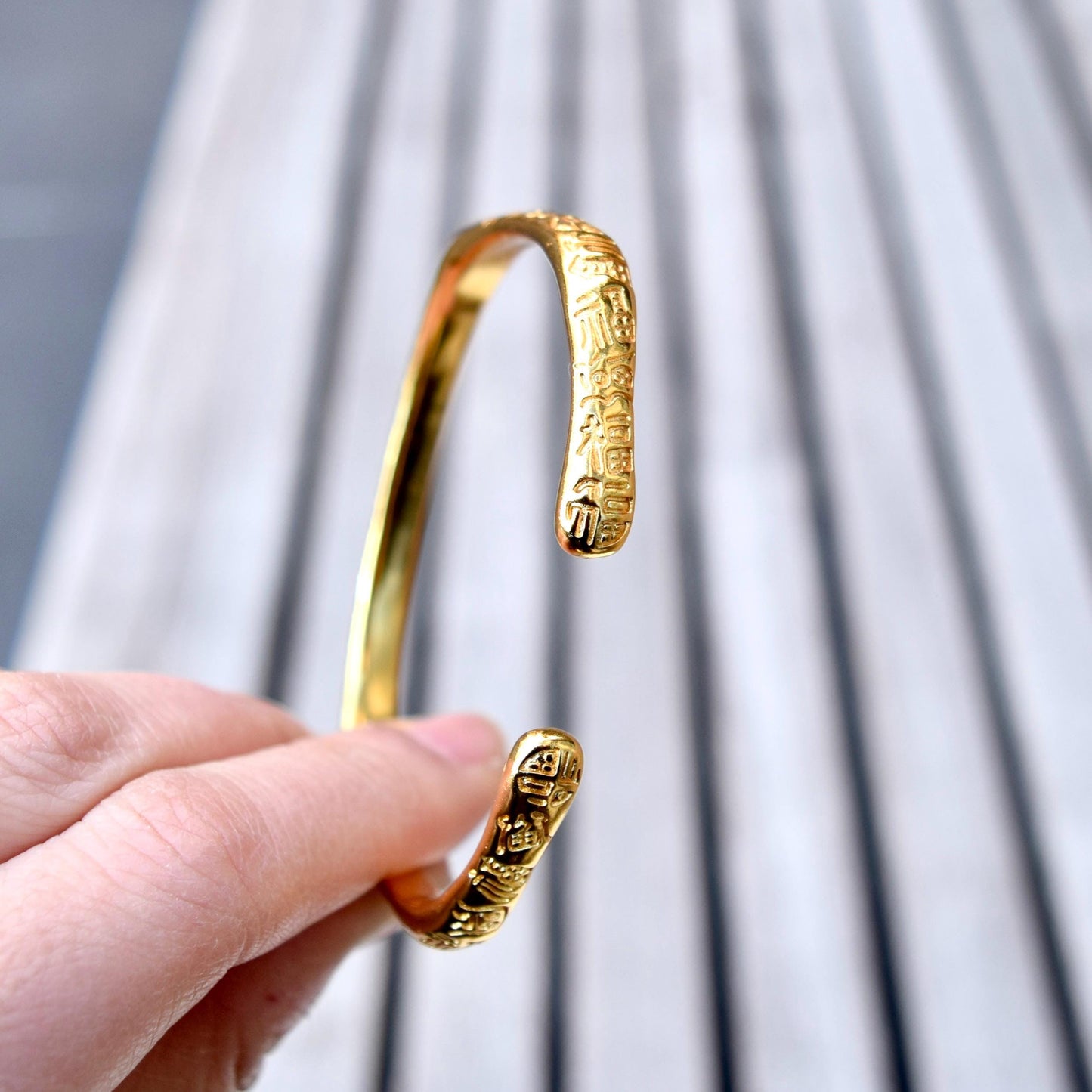 Golden Hundred Blessings Square Bangle - 百福鐲 - Chinese Bangle