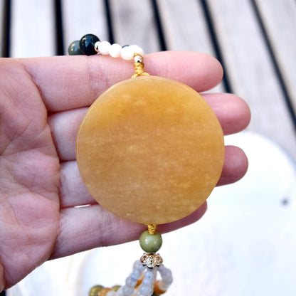 Bird Plum Blossom Pendant Shell Necklace - Yellow Aventurine Quartz Jade