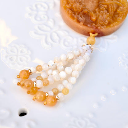 Bird Plum Blossom Pendant Shell Necklace - Yellow Aventurine Quartz Jade