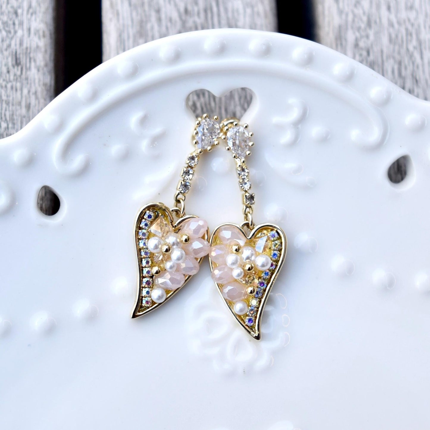 Pink Stone Heart Crystals Earrings