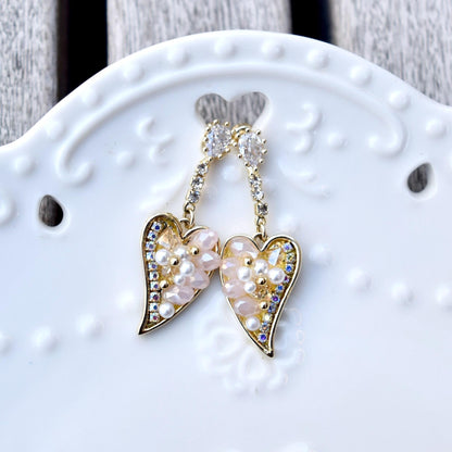Pink Stone Heart Crystals Earrings