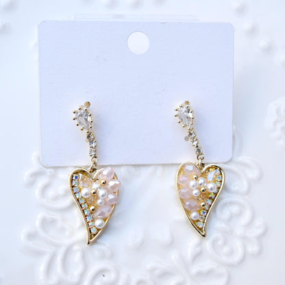 Pink Stone Heart Crystals Earrings