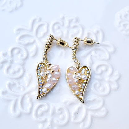 Pink Stone Heart Crystals Earrings
