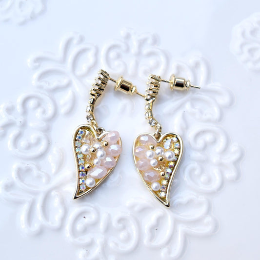 Pink Stone Heart Crystals Earrings