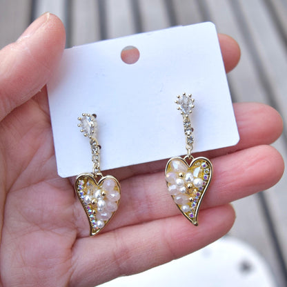 Pink Stone Heart Crystals Earrings