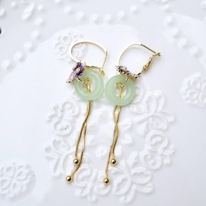 Green Peace Buckle Earrings - Jade Style Dangle Earrings