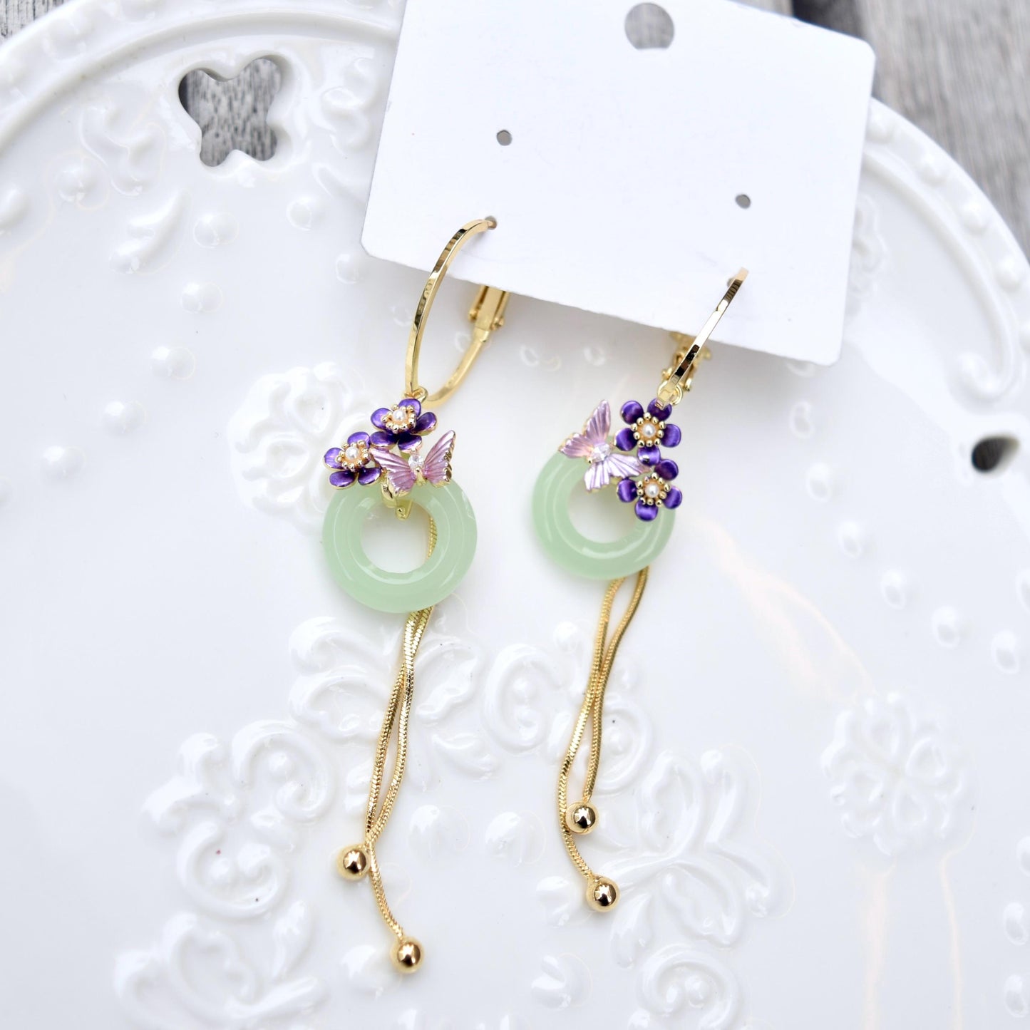 Green Peace Buckle Earrings - Jade Style Dangle Earrings