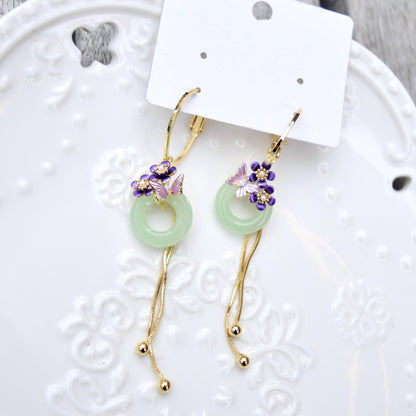 Green Peace Buckle Earrings - Jade Style Dangle Earrings