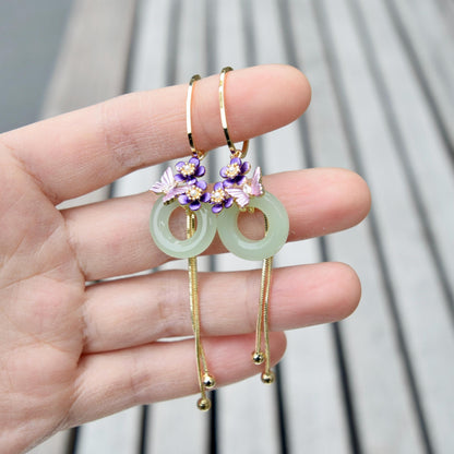 Green Peace Buckle Earrings - Jade Style Dangle Earrings