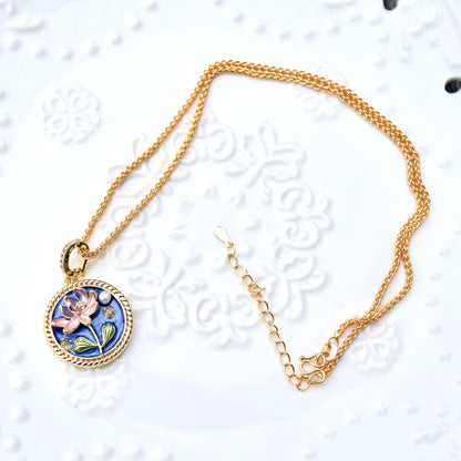 Enamel Pearl Flora Charm Necklace - Vintage Style