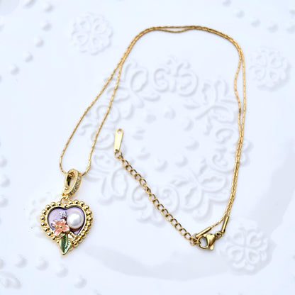 Enamel Pearl Flora Charm Necklace - Vintage Style