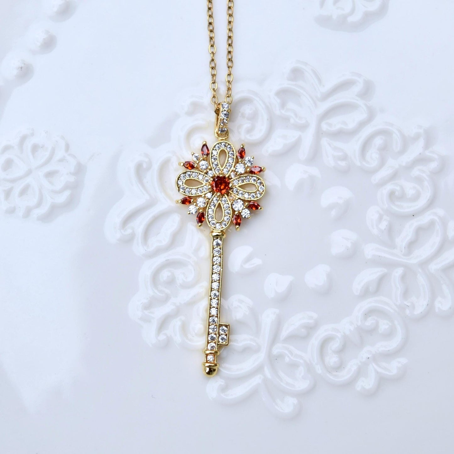 Golden Crystals Flora Key Gourd Charm Necklace