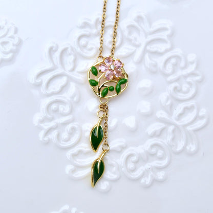 Golden Crystals Flora Key Gourd Charm Necklace