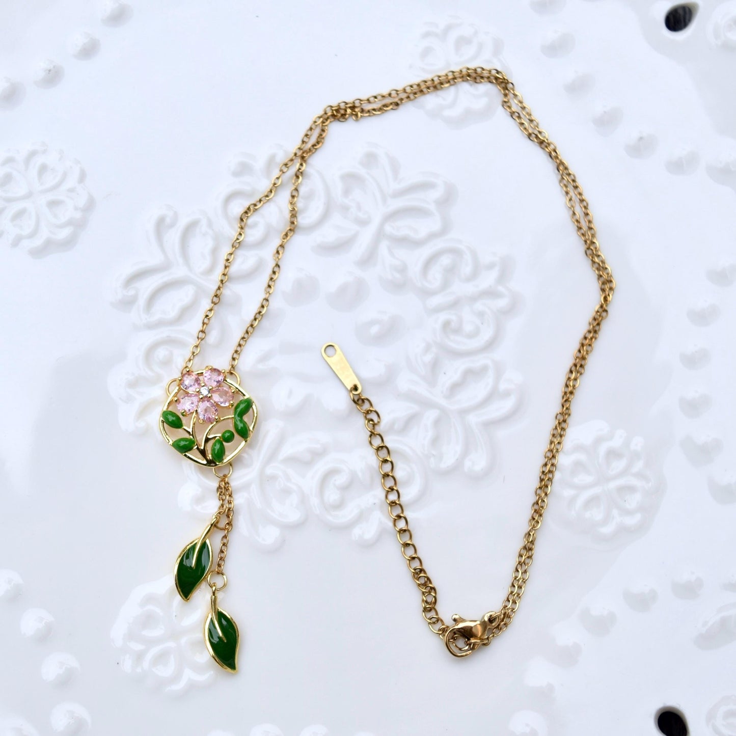 Golden Crystals Flora Key Gourd Charm Necklace