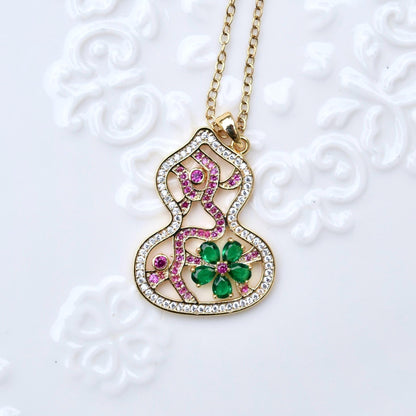 Golden Crystals Flora Key Gourd Charm Necklace