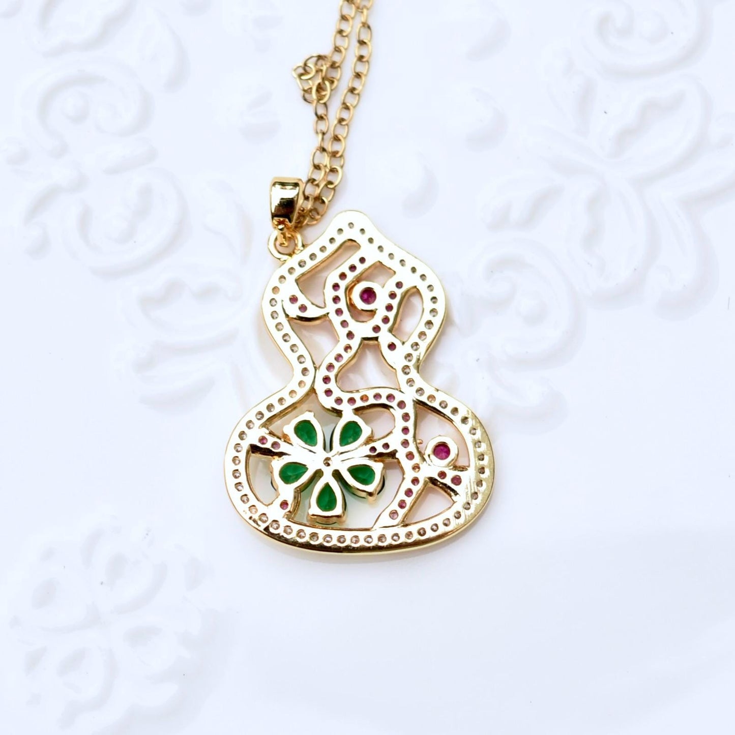 Golden Crystals Flora Key Gourd Charm Necklace