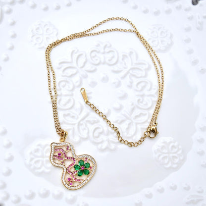 Golden Crystals Flora Key Gourd Charm Necklace
