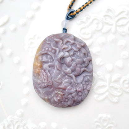Purple Ocean Agate Pendant Rope Necklace - Butterfly ｜ Bird
