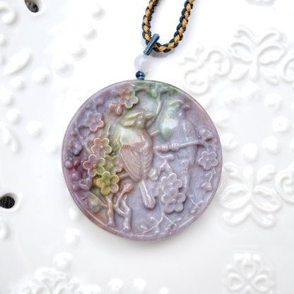 Purple Ocean Agate Pendant Rope Necklace - Butterfly ｜ Bird