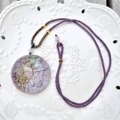 Purple Ocean Agate Pendant Rope Necklace - Butterfly ｜ Bird