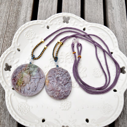 Purple Ocean Agate Pendant Rope Necklace - Butterfly ｜ Bird