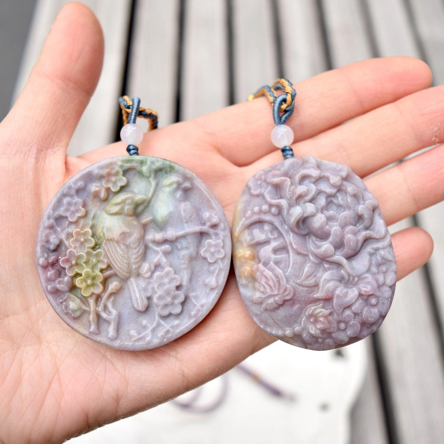 Purple Ocean Agate Pendant Rope Necklace - Butterfly ｜ Bird